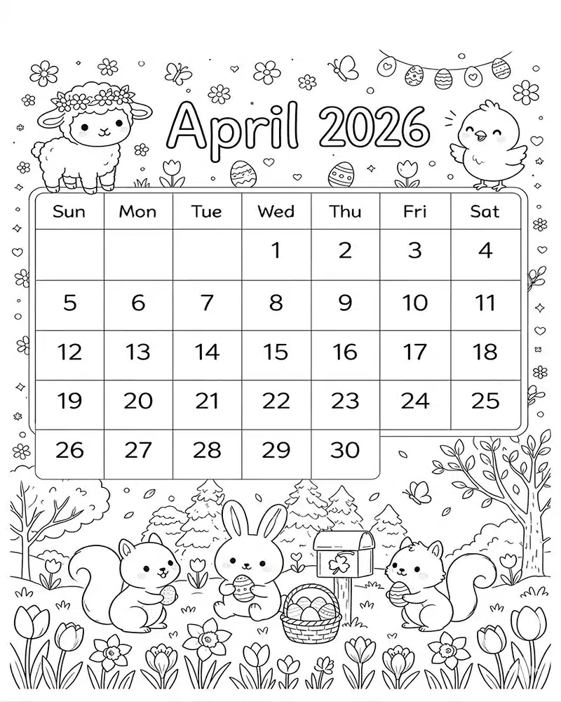 Dibujo de Abril 2026 para niños Dibujos para Colorear