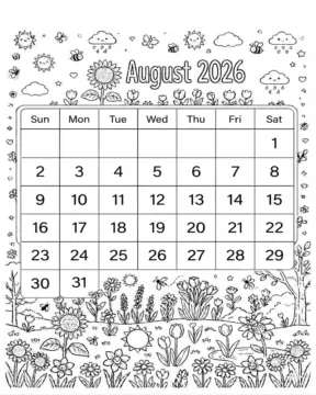 Dibujo de Agosto 2026 para niños Dibujos para Colorear