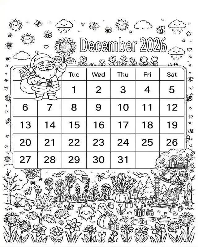 Dibujo de Diciembre 2026 para niños Dibujos para Colorear