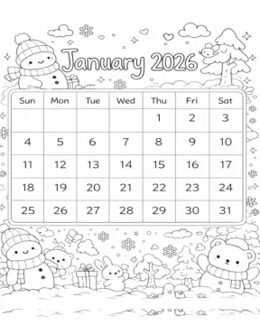 Dibujo de Enero 2026 para niños Dibujos para Colorear