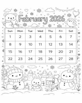 Dibujo de Febrero 2026 para niños Dibujos para Colorear
