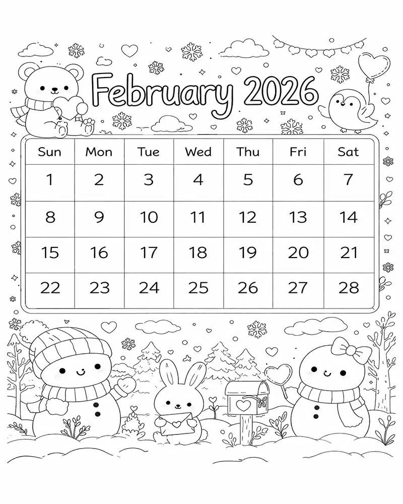 Dibujo de Febrero 2026 para niños Dibujos para Colorear