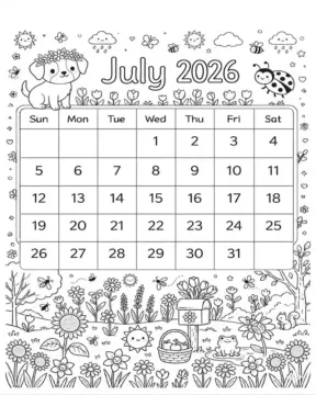 Dibujo de Julio 2026 para niños Dibujos para Colorear