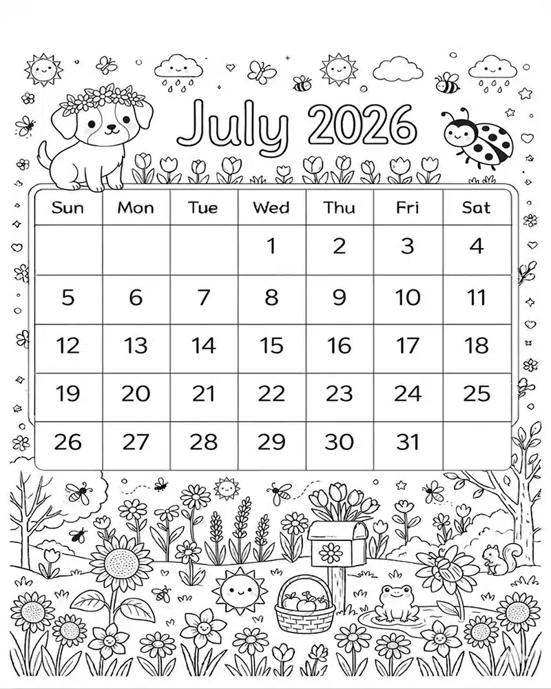 Dibujo de Julio 2026 para niños Dibujos para Colorear