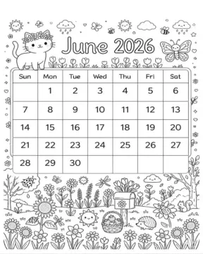 Dibujo de Junio 2026 para niños Dibujos para Colorear