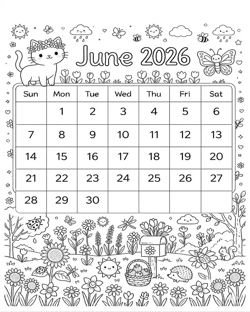 Dibujo de Junio 2026 para niños Dibujos para Colorear