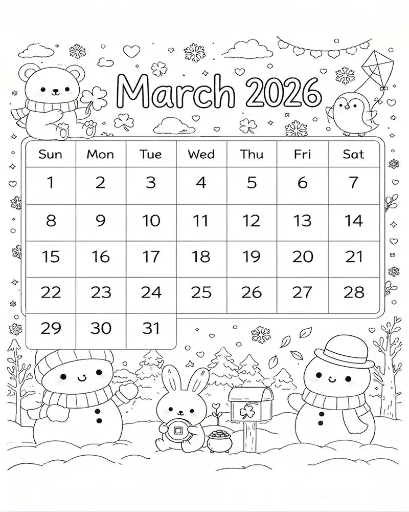 Dibujo de Marzo 2026 para niños Dibujos para Colorear