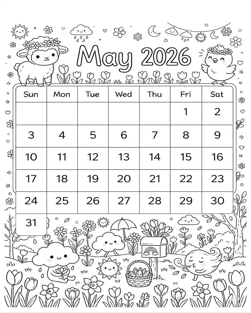 Dibujo de Mayo 2026 para niños Dibujos para Colorear