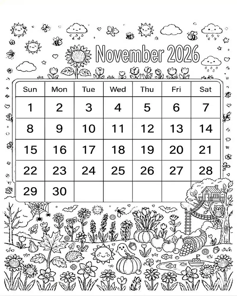 Dibujo de Noviembre 2026 para niños Dibujos para Colorear