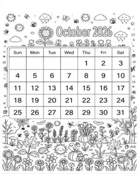 Dibujo de Octubre 2026 para niños Dibujos para Colorear