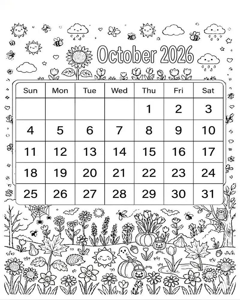Dibujo de Octubre 2026 para niños Dibujos para Colorear