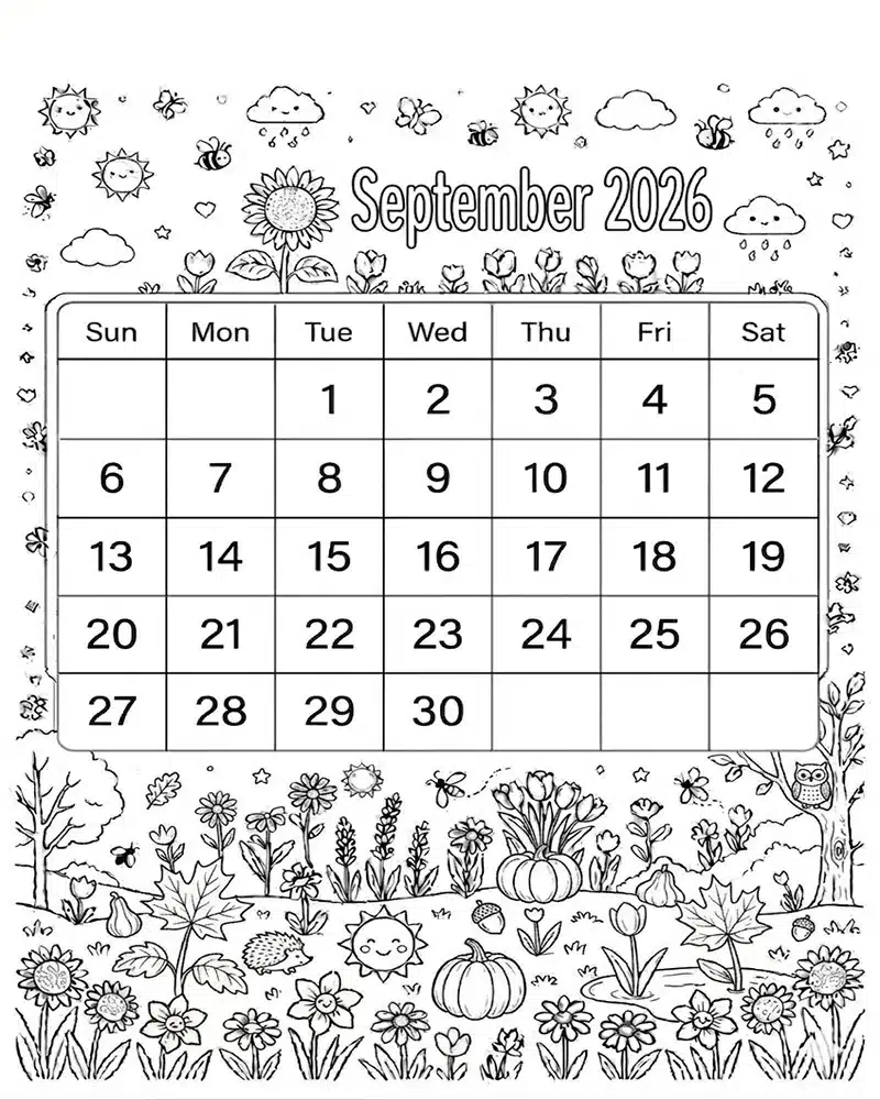 Dibujo de Septiembre 2026 para niños Dibujos para Colorear