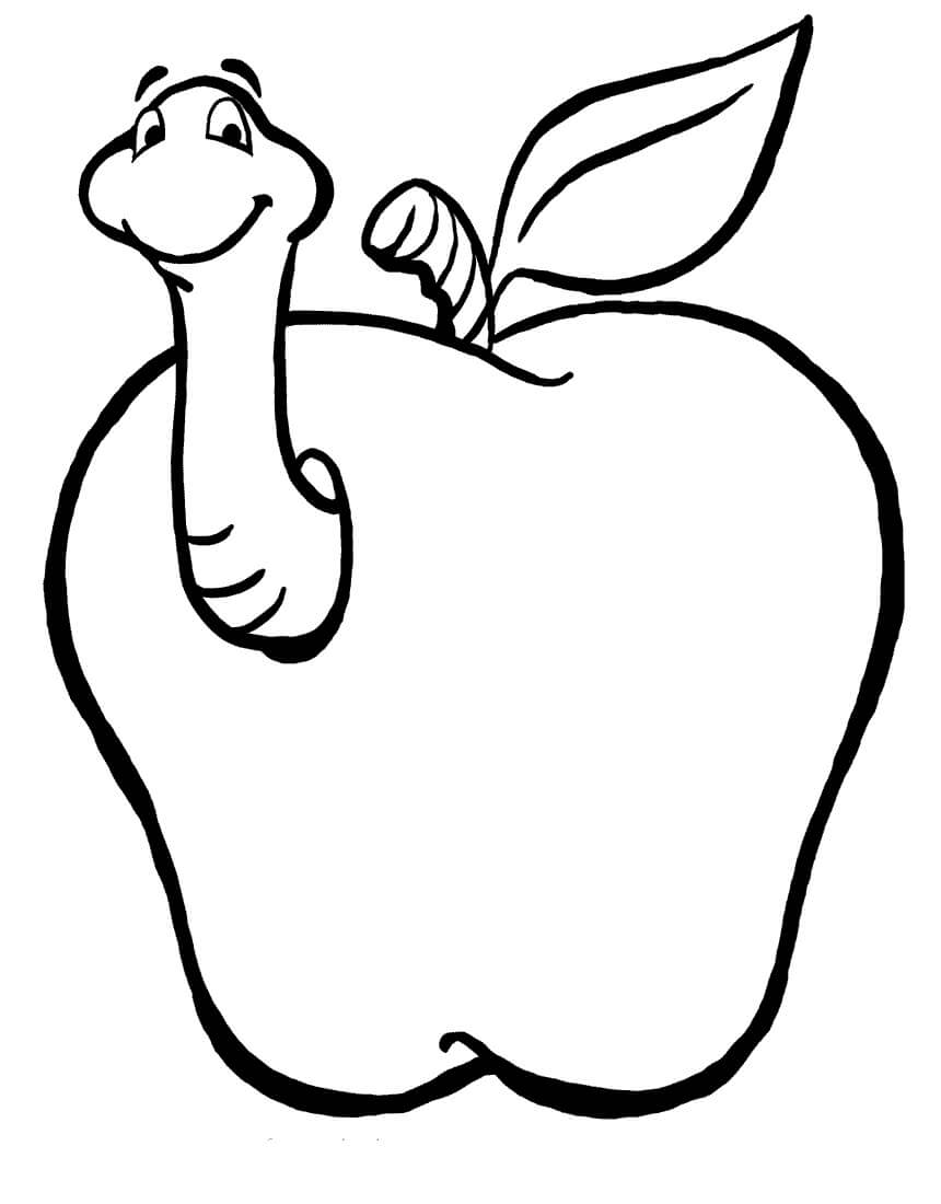 Dibujo de Gusano en Manzana para Colorear