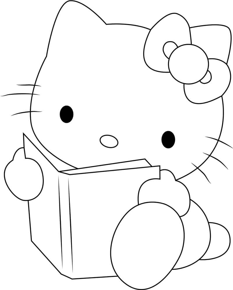 Dibujo de Libro de Lectura de Hello Kitty para Colorear