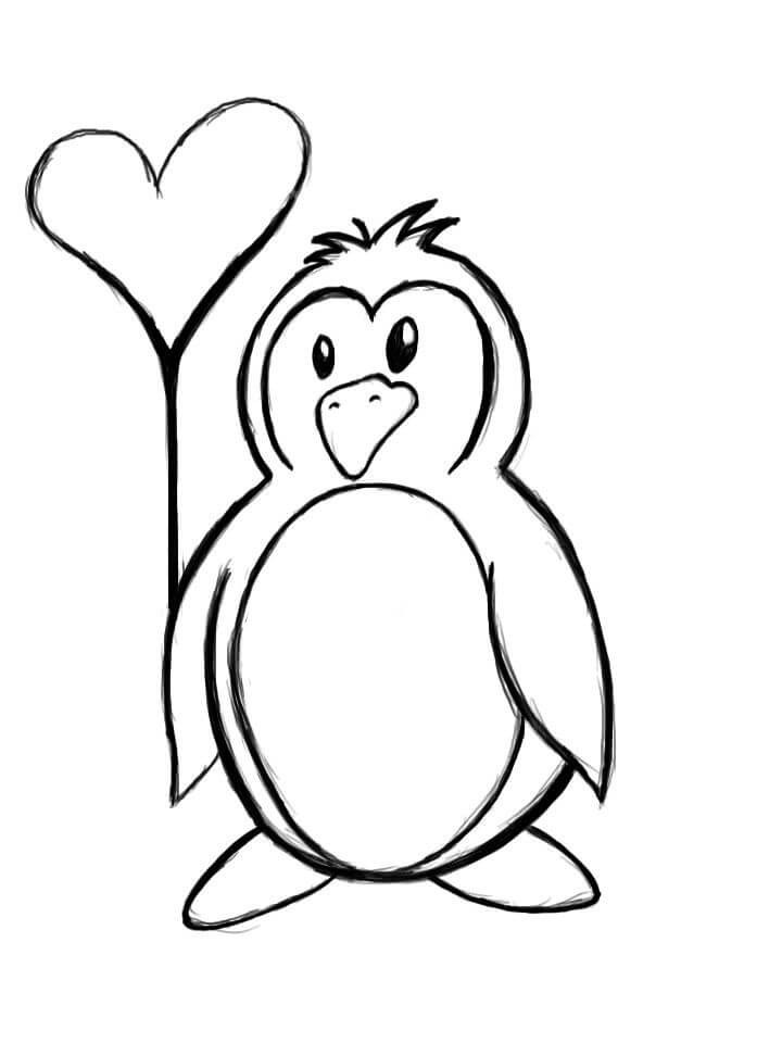 Dibujo de Pingüino Globo corazón para Colorear
