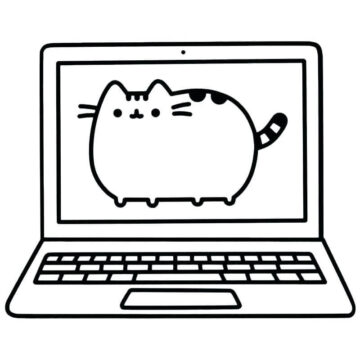Dibujo de Pusheen en la Computadora Portatil para Colorear