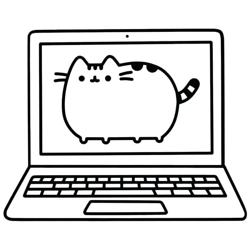 Dibujo de Pusheen en la Computadora Portatil para Colorear