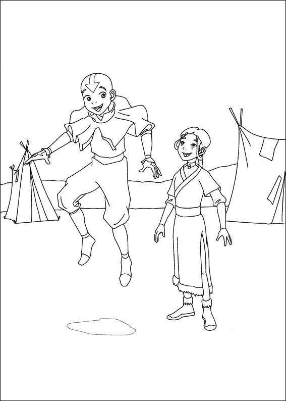 Dibujo de Aang con Katara para Colorear
