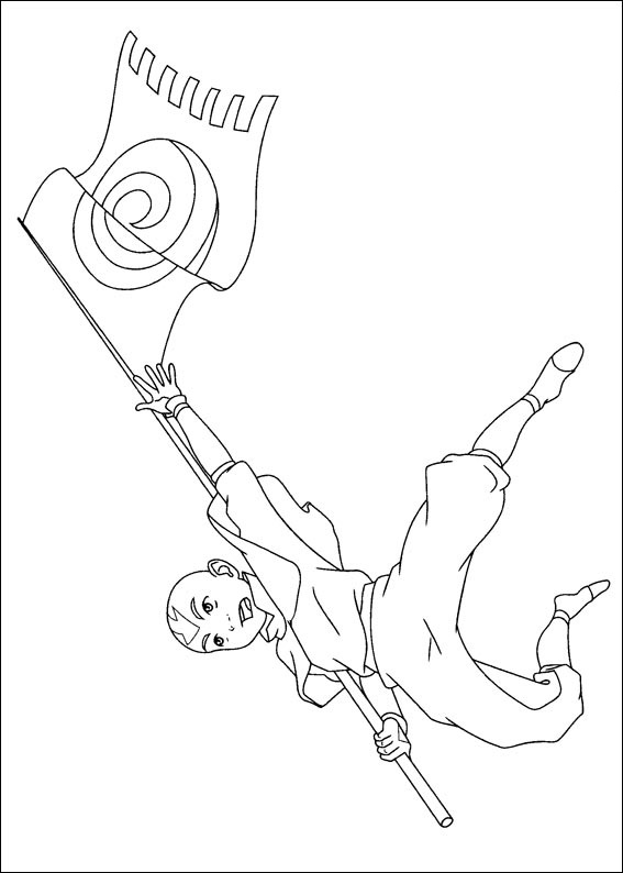 Dibujo de Aang con la Bandera de Air Nomads para Colorear