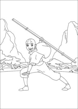 Dibujo de Aang Divirtiendose para Colorear