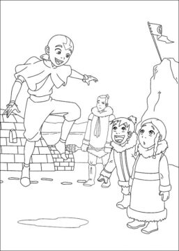 Dibujo de Aang Jugando con niños para Colorear