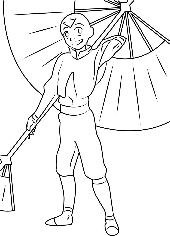 Dibujo de Feliz Aang con Paraguas para Colorear