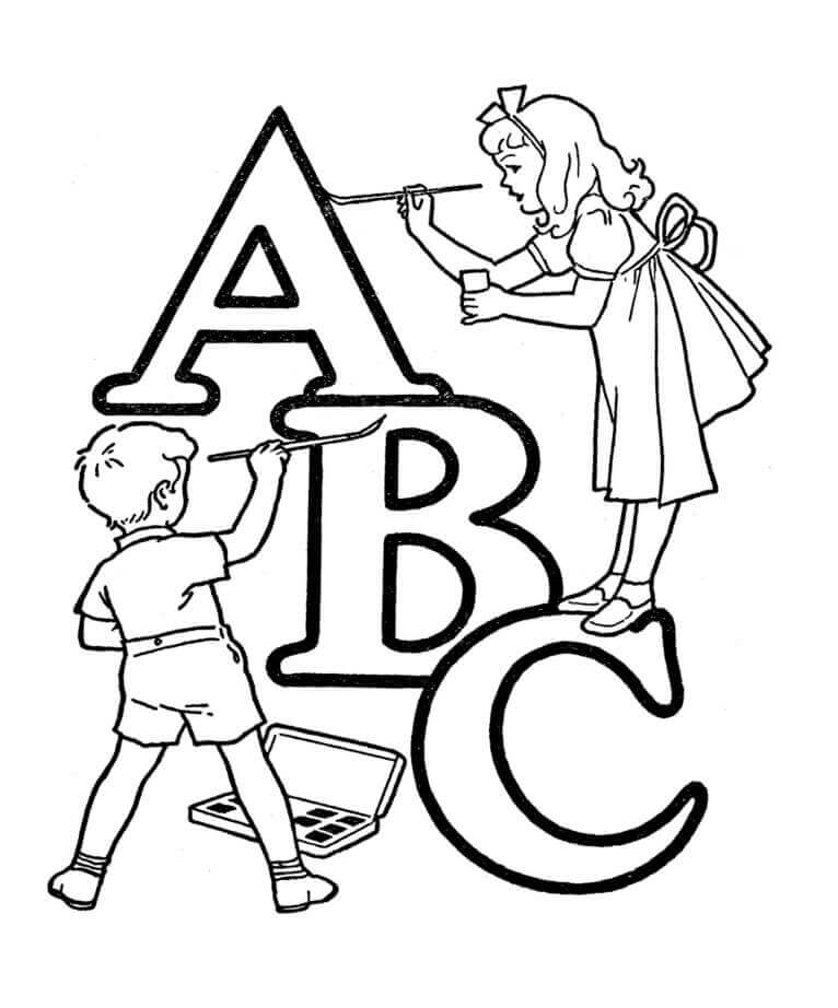 Dibujo de Niños con Abc para Colorear