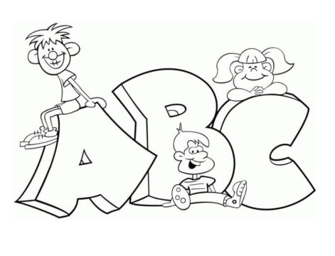 Dibujo de Tres niños con Abc para Colorear