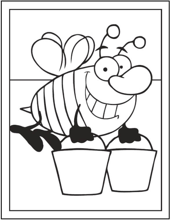 Dibujo de Abeja Cargando Dos Baldes para Colorear
