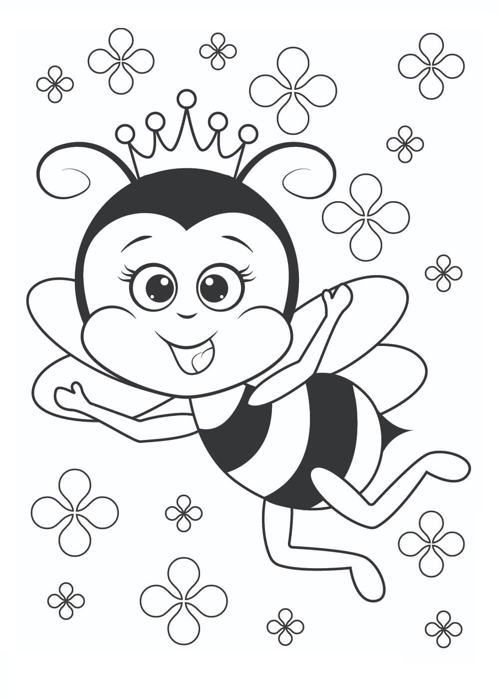 Dibujo de Abeja Reina con Flores para Colorear