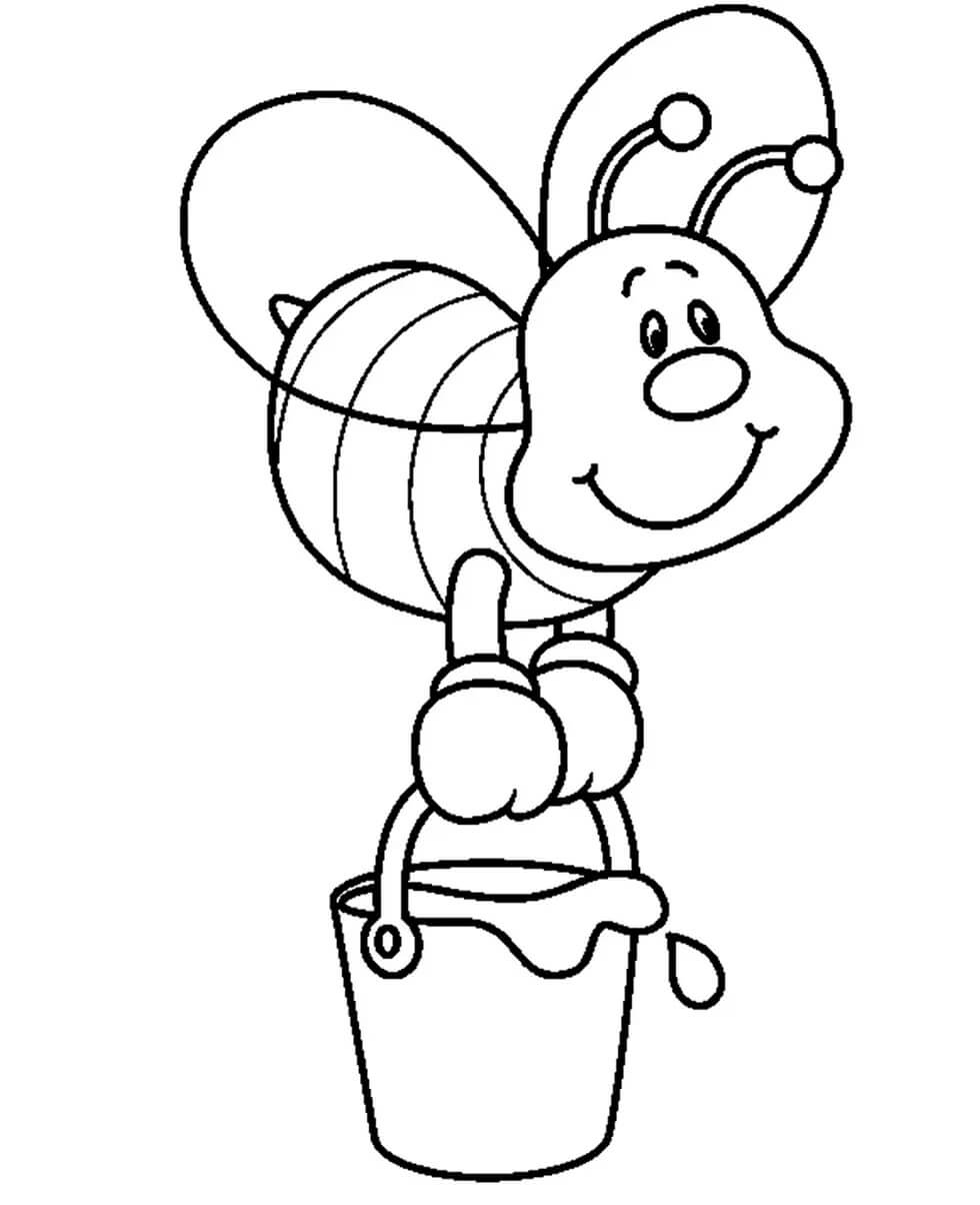 Dibujo de Abeja Sosteniendo un Cubo de Miel para Colorear