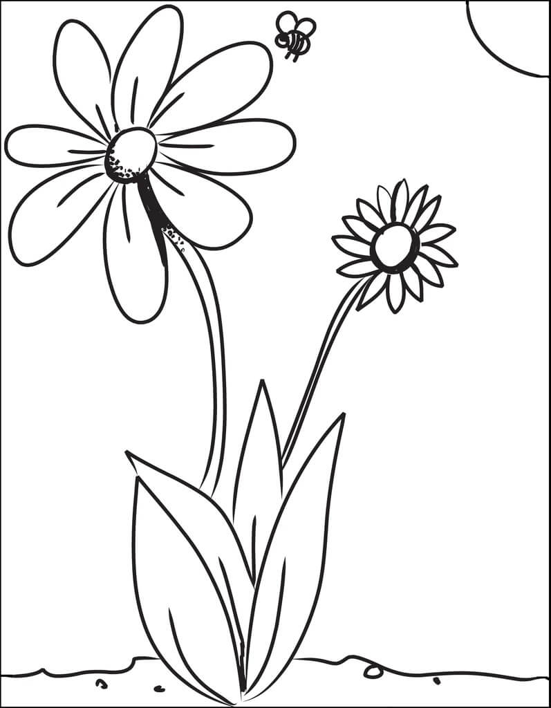 Dibujo de Abeja con Flor para Colorear