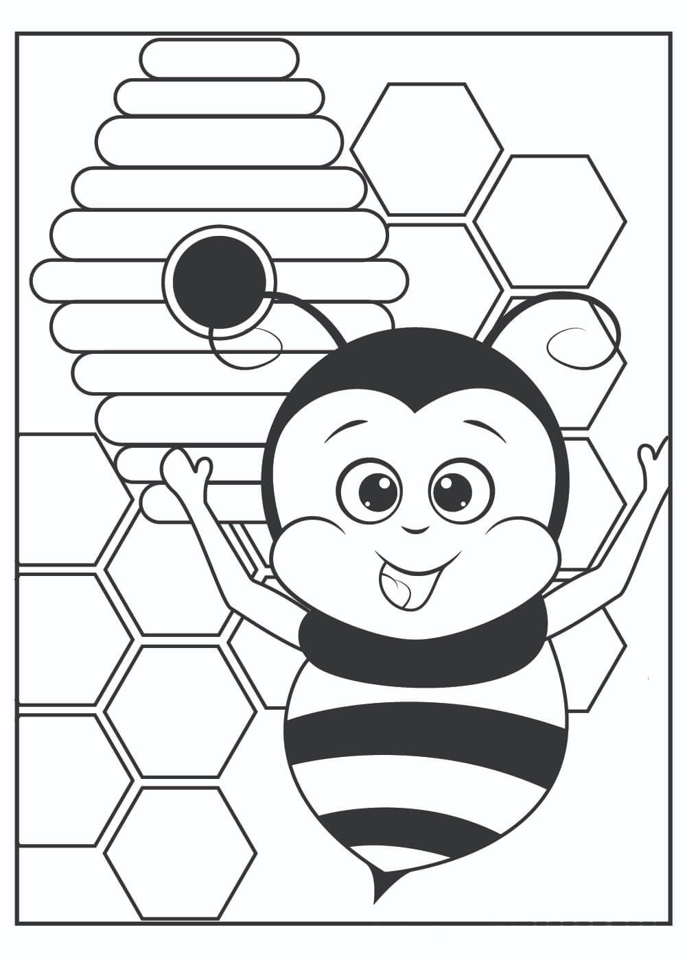 Dibujo de Abeja de Dibujos Animados Divertido para Colorear