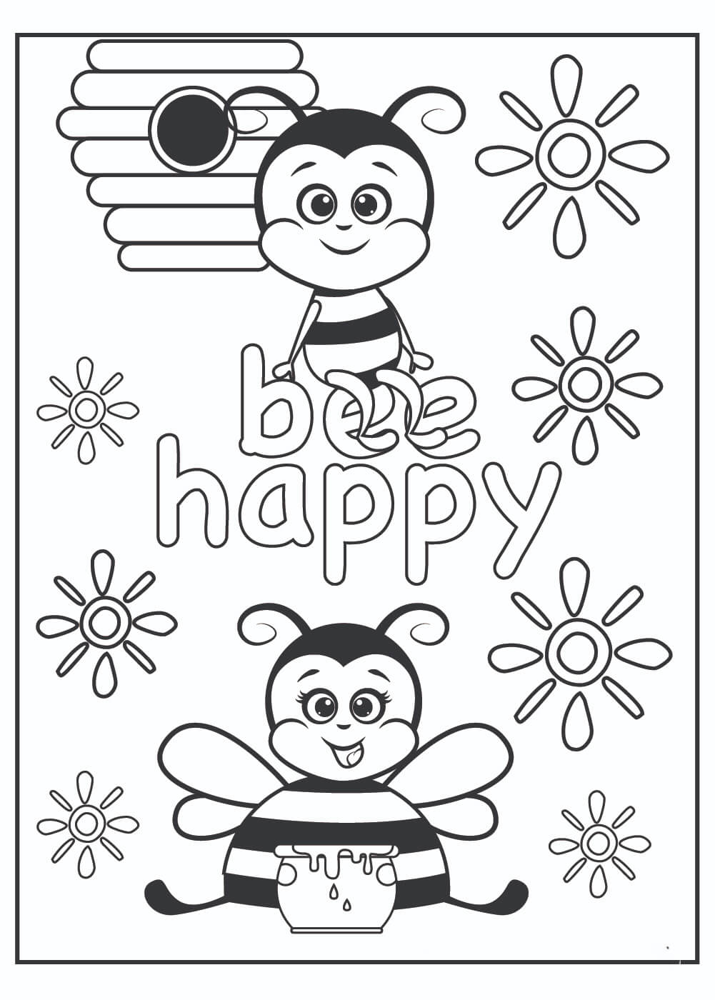 Dibujo de Abejas Felices para Colorear