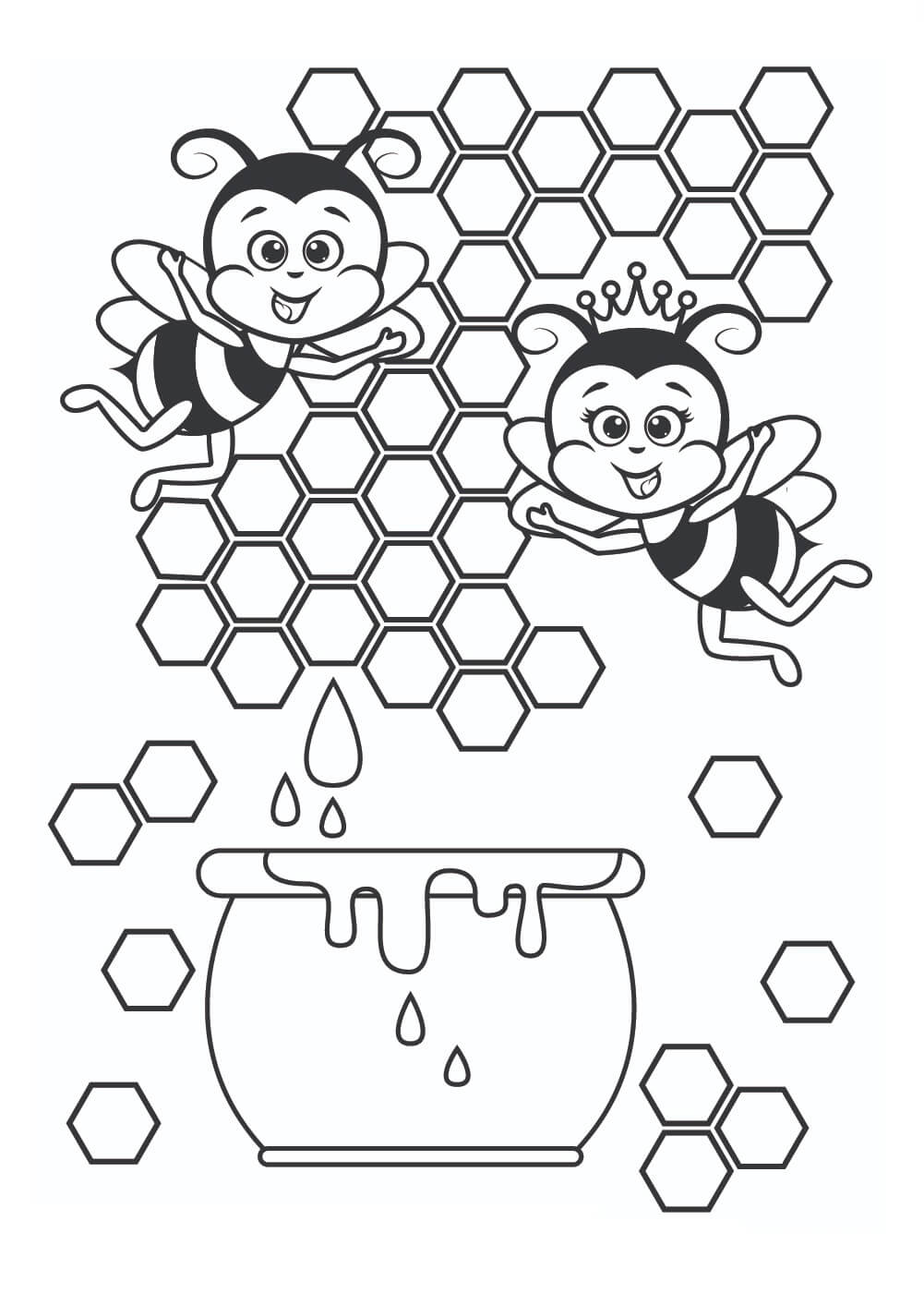 Dibujo de Abejas Reinas y Obreras con Cera de Abejas para Colorear