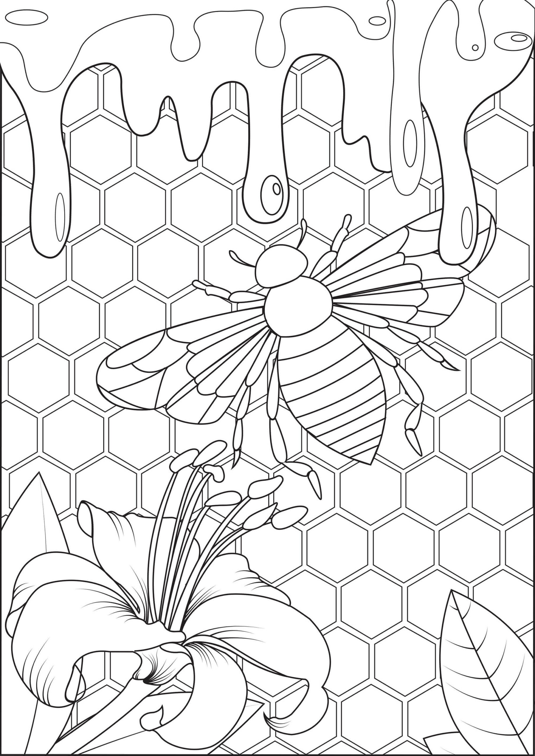 Dibujo de Abejas y Cera de Abejas con Flor Scaled para Colorear
