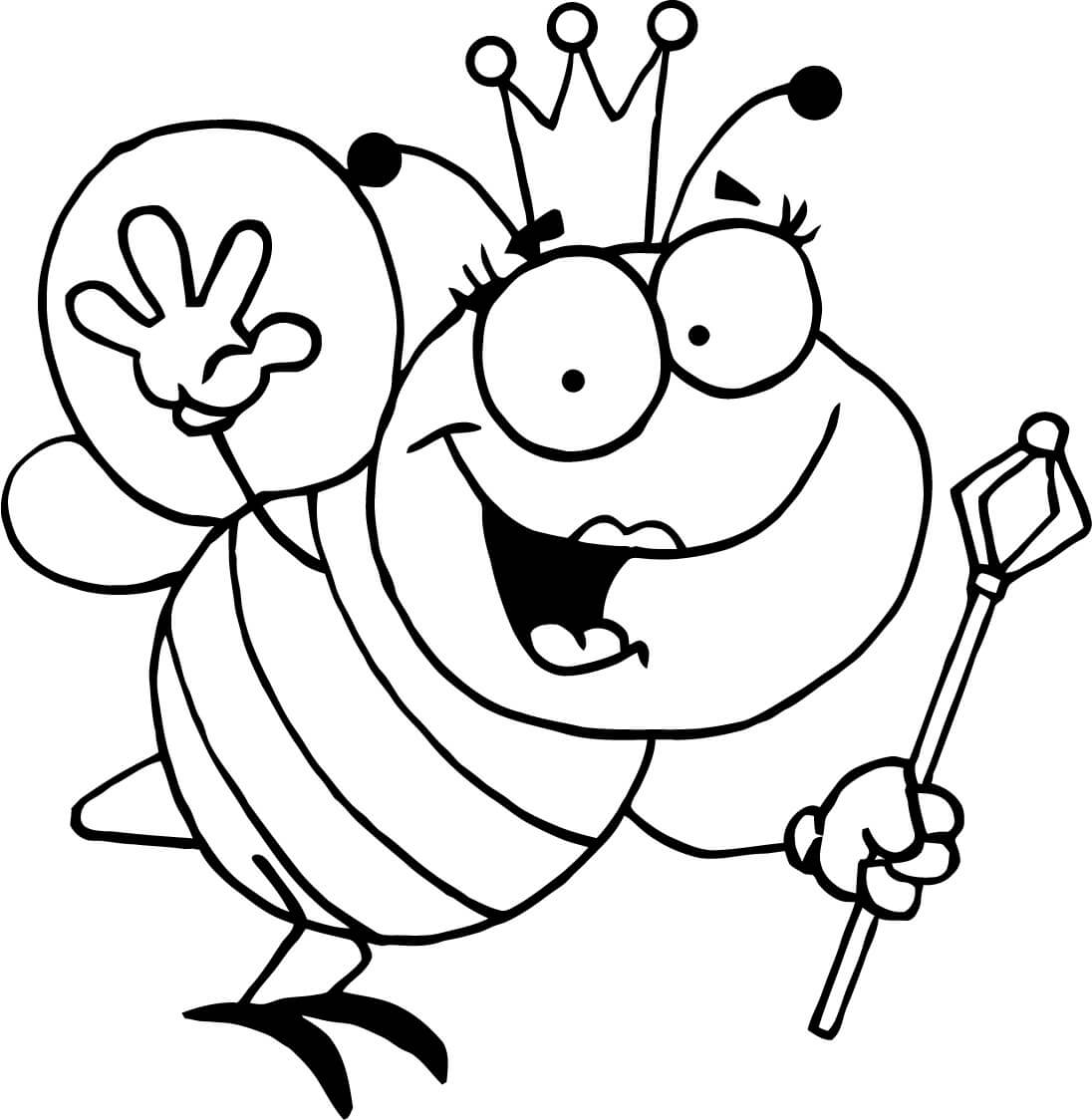 Dibujo de Divertida Abeja Reina para Colorear