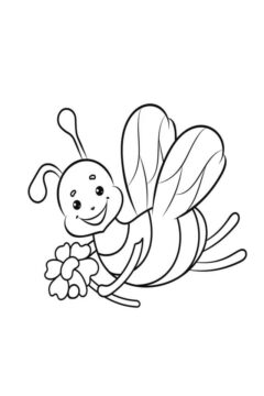 Dibujo de Flor de Explotacion de Abeja para Colorear