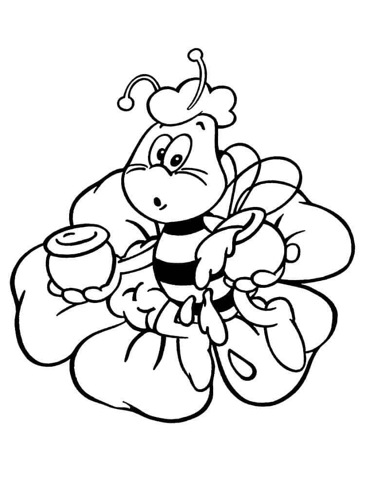 Dibujo de La Abeja Maya Sentada Sobre una Flor para Colorear
