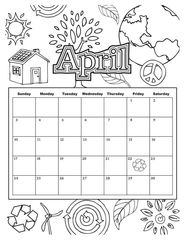 Dibujo de Calendario Abril para Colorear
