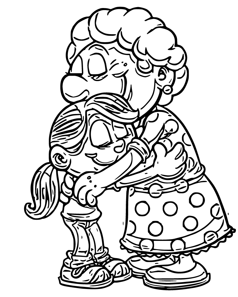 Dibujo de Grandma And Granddaughter Coloring Page para Colorear