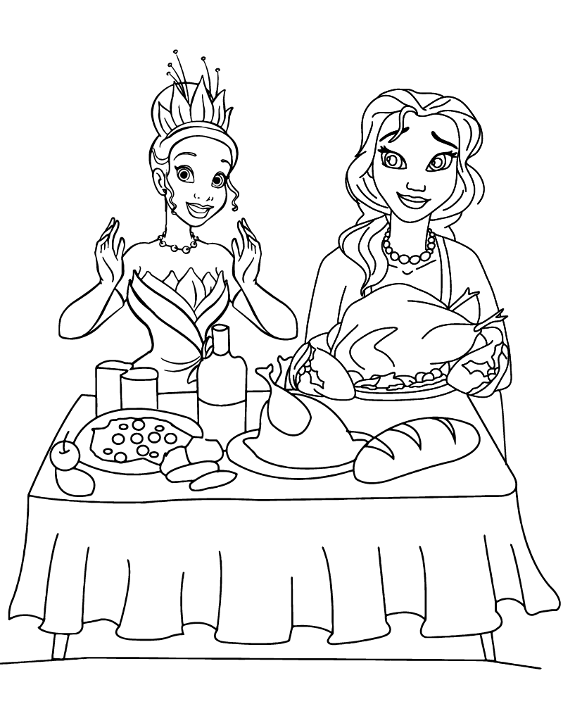Dibujo de Disney Princess Thanksgiving Coloring Page para Colorear