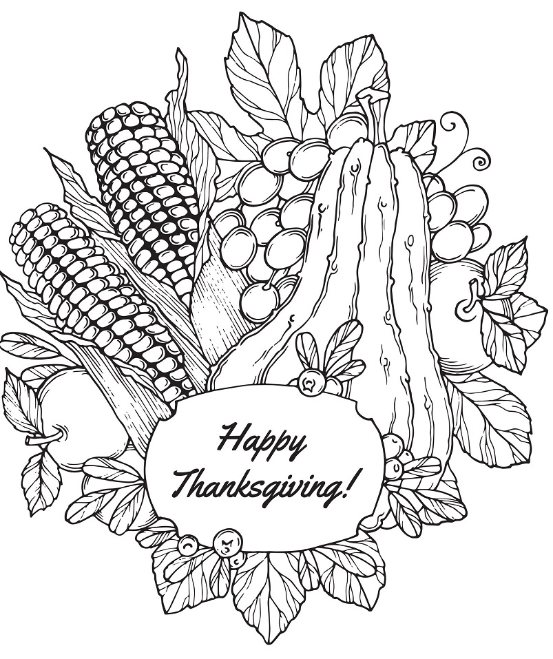 Dibujo de Acción de Gracias con Verduras para Colorear