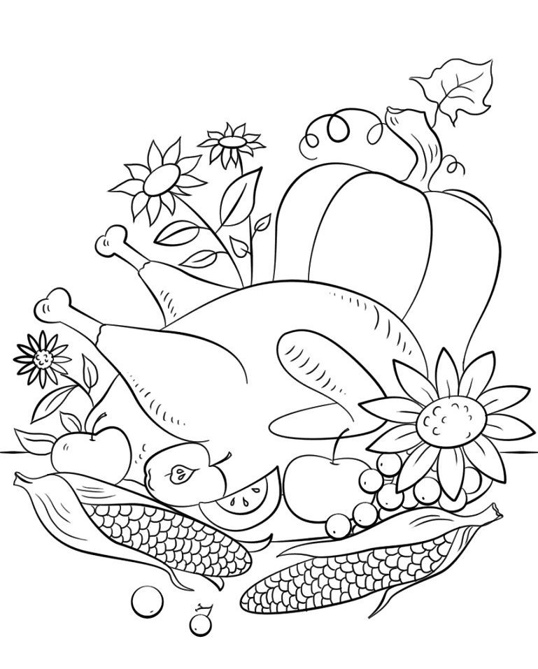Dibujo de Alimentos de acción de Gracias para Colorear