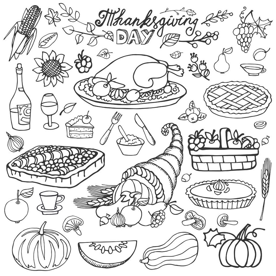 Dibujo de Alimentos para acción de Gracias para Colorear