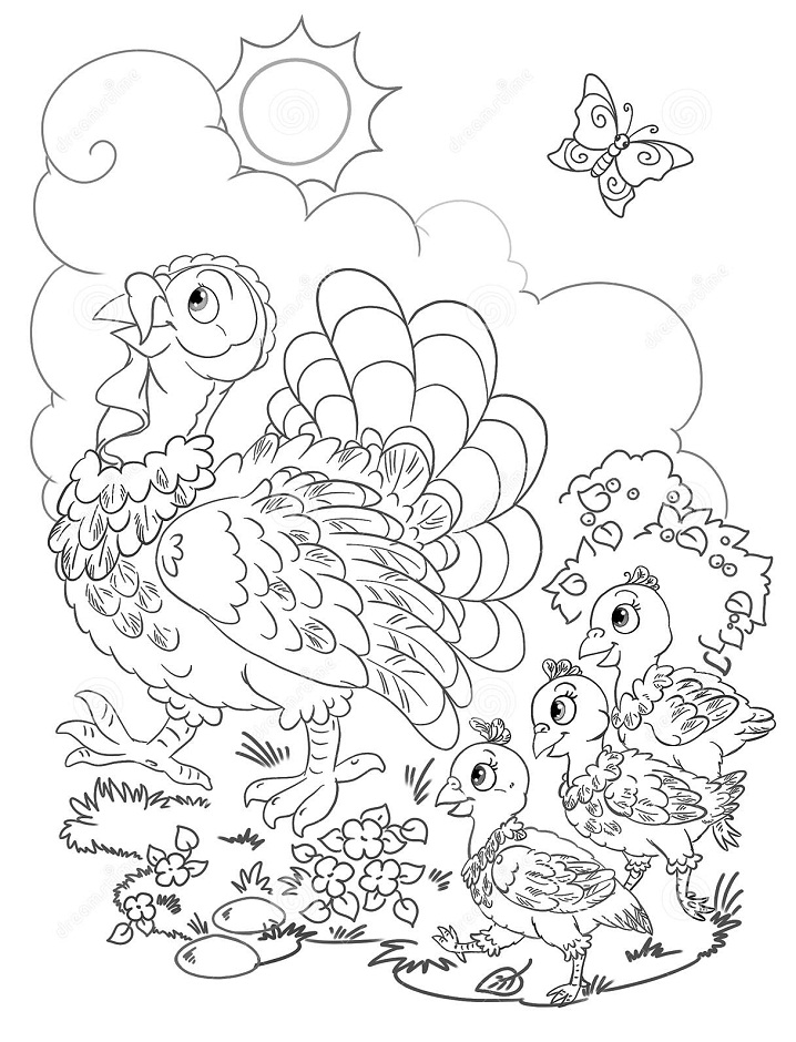 Dibujo de Familia de Pavo para Colorear
