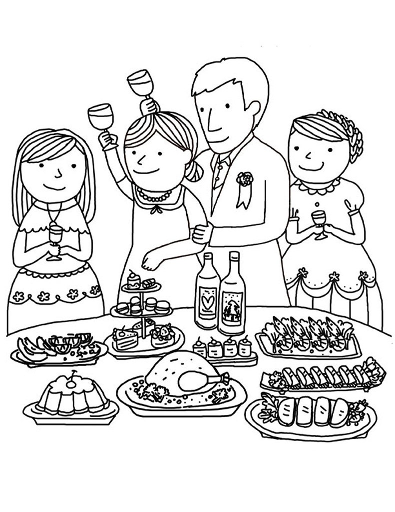Dibujo de Gran Cena de acción de Gracias para Colorear