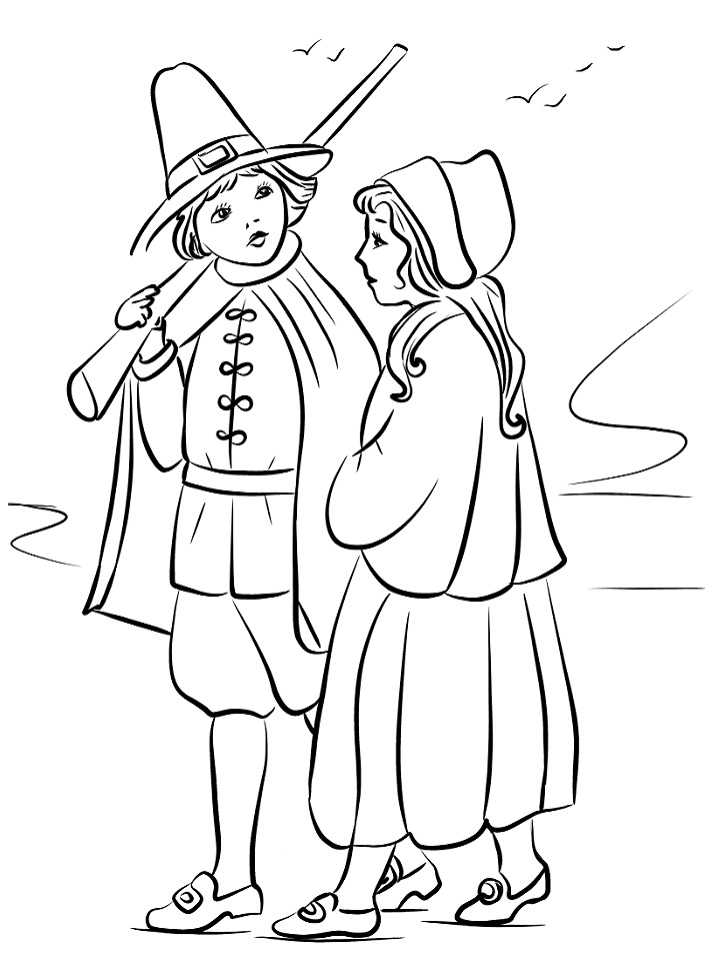 Dibujo de Niñas Peregrinas para Colorear