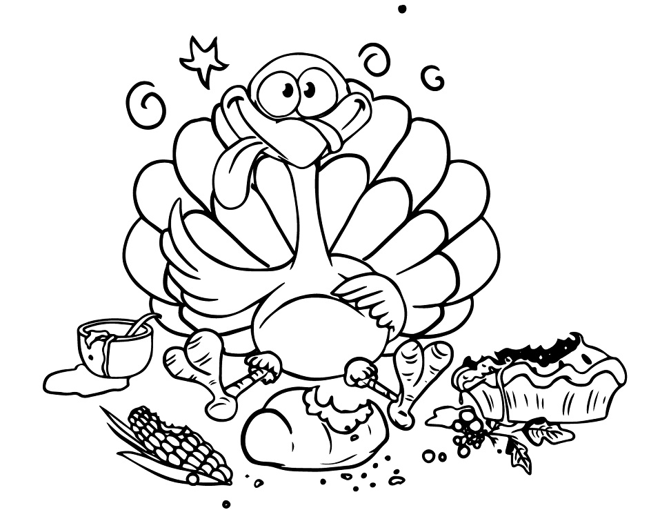 Dibujo de Pavo con Carga Estomacal para Colorear