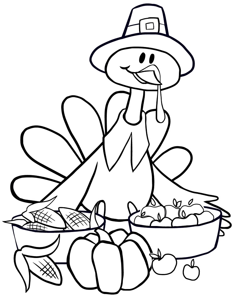 Dibujo de Pavo con Verduras para Colorear